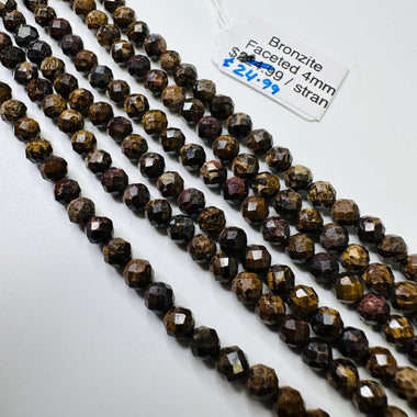 Bronzite Crystal Gemstone Beads Round Faceted 4mm - 15.5 Inches Strand - Beadsy Beads