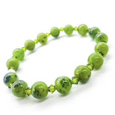 Canadian Jade Gemstone / Swarovski Crystals Bracelet size 8mm - Beadsy Beads