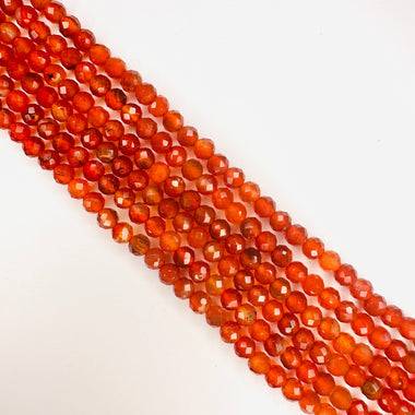 Carnelian Crystal Round Faceted Beads 4mm - 15.5" Strand - Beadsy Beads