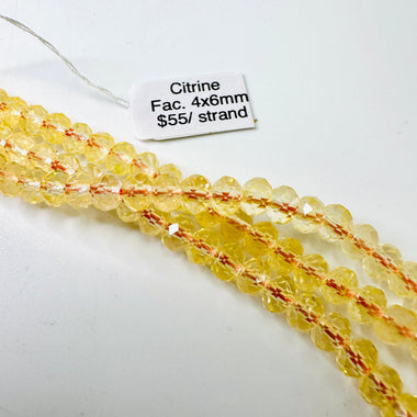 Citrine Crystal Rondelle Faceted Gemstone Beads 4x6mm - 15.5" Strand - Beadsy Beads