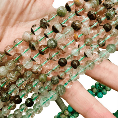 Garden Quartz / Lodolite Gemstone Crystal Round Beads - 15.5 in Strand - Choose Size - Beadsy Beads