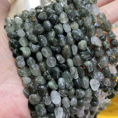 GENUINE Green Rutilated Quartz Potato Gemstones Beads 6*8mm - 15 Inches Strand - Beadsy Beads