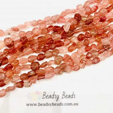 GENUINE Strawberry Quartz Potato Nugget Gemstones Beads 10*8mm - 15 Inches Strand - Beadsy Beads