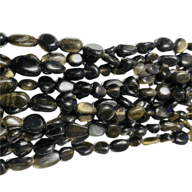 Gold Sheen Obsidian Crystal Tumbled Nugget Gemstones Beads 6 - 8mm – 15.5″ Strand - Beadsy Beads