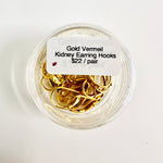 Gold Vermeil - Kidney Earring Hooks - pair - Beadsy Beads