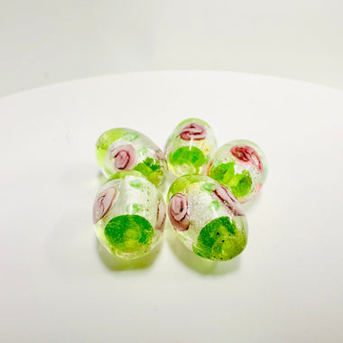 Handmade Glass Barrell Flower Beads 15mm Green / 5pcs - Beadsy Beads