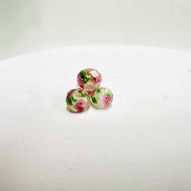 Handmade Glass Faceted Rondelle Flower Beads 6mm White / 4pcs - Beadsy Beads