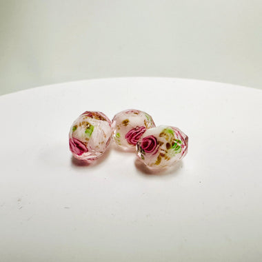 Handmade Glass Faceted Rondelle Flower Beads 8.5mm Light Pink / 3pcs - Beadsy Beads