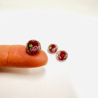 Handmade Glass Faceted Rondelle Flower Beads 8mm Dark Red / 3pcs - Beadsy Beads