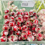 Handmade Glass Faceted Rondelle Flower Beads 8mm Dark Red / 3pcs - Beadsy Beads