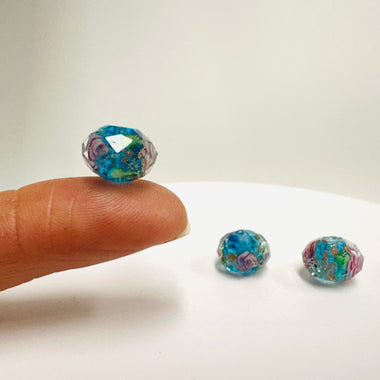 Handmade Glass Faceted Rondelle Flower Beads 9mm Blue / 3pcs - Beadsy Beads
