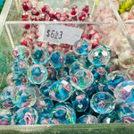 Handmade Glass Faceted Rondelle Flower Beads 9mm Blue / 3pcs - Beadsy Beads