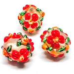 Handmade Glass Round Flower 11mm Orange / Green - Beadsy Beads