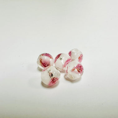 Handmade Glass Round Flower Beads 8mm White / 5pcs - Beadsy Beads