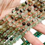 Garden Quartz / Lodolite Gemstone Crystal Round Beads - 15.5 in Strand - Choose Size