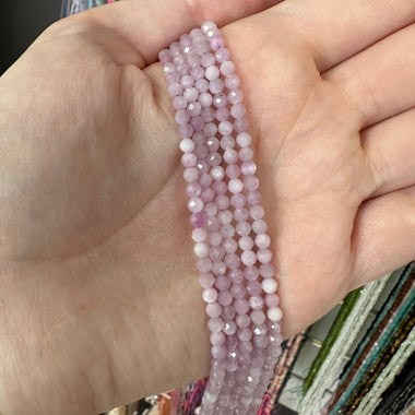 Kunzite Crystal Gemstone Beads Faceted 3mm - 15in Strand - Beadsy Beads
