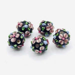 Lampwork Handmade Glass Beads Round Flower 11mm Black /Pink - Beadsy Beads