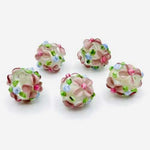 Lampwork Handmade Glass Beads Round Flower 11mm White /Pink - Beadsy Beads