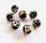 Lampwork Handmade Glass Round Flower Beads 10mm Black 4pcs - Beadsy Beads
