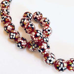 Lampwork Handmade Glass Round Flower Beads 12mm RED / White 5pcs - Beadsy Beads