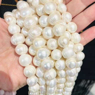 Large Natural Freshwater Pearls Potato Oval Beads 11 - 13mm - 15"inch Strand | Elegance and Purity in White - Beadsy Beads