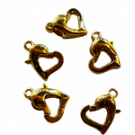 Lobster Clasp - Yellow Gold Plated Love Heart 5pcs - Beadsy Beads