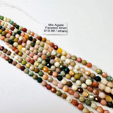 Mix Agate Round Faceted Crytsal Gemstone 4mm Beads - 15.5" Strand - Beadsy Beads