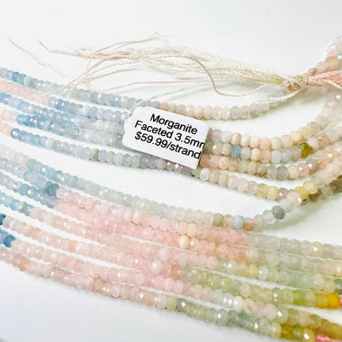 Morganite Crystal Rondelle Faceted Gemstone Beads 3.5mm - 15.5" Strand - Beadsy Beads