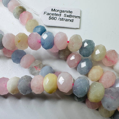 Morganite Crystal Rondelle Faceted Gemstone Beads 5x8mm - 15.5" Strand - Beadsy Beads