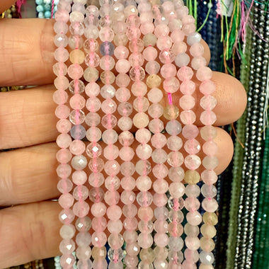 Morganite Crystal Round Faceted Gemstone Beads 4mm - 15.5" Strand - Beadsy Beads