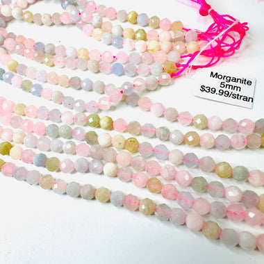 Morganite Crystal Round Faceted Gemstone Beads 5mm - 15.5" Strand - Beadsy Beads
