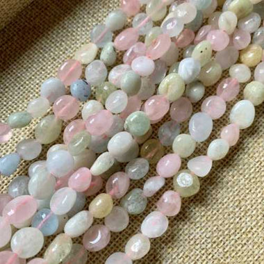 Morganite Crystal Tumbled Nugget Gemstones Beads 8 - 10mm - 15.5" Strand - Beadsy Beads