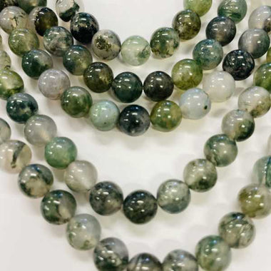 Moss Agate 'A' 8mm Round Bead Strand - Beadsy Beads