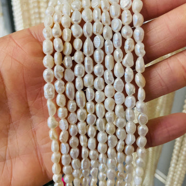 Natural Freshwater Pearl Baroque Rice Beads 5 - 6 mm - 15.5"inches Strand - Beadsy Beads