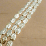 Natural Freshwater Pearl Flat Coin Oval Beads 17 - 18 mm - 15.5"inches Strand white Iridescent - Beadsy Beads