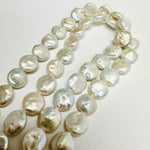 Natural Freshwater Pearl Flat Coin Round Beads 13 - 14 mm - 15.5"inches Strand White Iridescent - Beadsy Beads