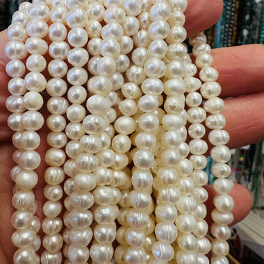 Natural Freshwater Pearl Potato Round Beads 4 - 5 mm - 15.5"inches Strand - Beadsy Beads