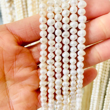 Natural Freshwater Pearl Potato Round Beads 5 - 6 mm - 15.5"inches Strand - Beadsy Beads