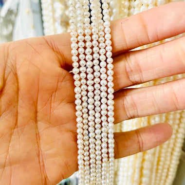Natural Freshwater Pearl Round Beads 3 - 4mm - 15.5"inches Strand - Beadsy Beads