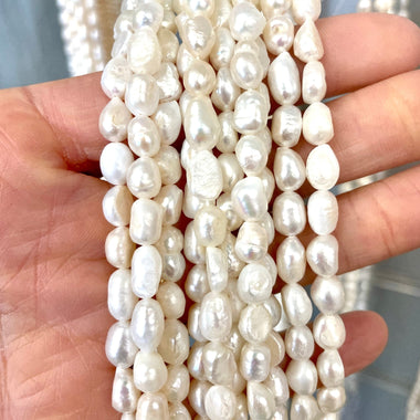 Natural Freshwater Pearls Baroque Beads 6 - 7mm - 15.5"inches Strand White - Beadsy Beads