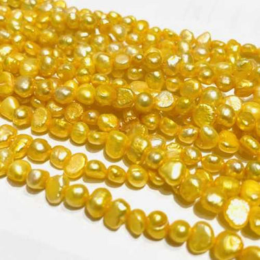 Natural Freshwater Pearls Baroque Nugget Beads 7 - 6mm - 15"inch Strand Yellow - Beadsy Beads