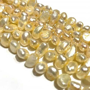 Natural Freshwater Pearls Baroque Nugget Beads 7 - 8mm - 15"inch Strand Cream White - Beadsy Beads