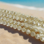 Natural Freshwater Pearls Beads 8 - 9 mm - 15.5"inches Strand White Button Shape - Beadsy Beads