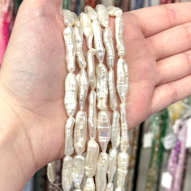 Natural Freshwater Pearls Beads Bamboo 28x8 mm -15.5"inches Strand White - Beadsy Beads