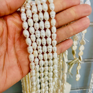 Natural Freshwater Pearls Rice Beads 6 - 7mm - 15.5"inches Strand White - Beadsy Beads