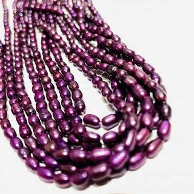 Natural Freshwater Pearls Rice Beads 6mm - 15"inches Strand Fuchsia - Beadsy Beads
