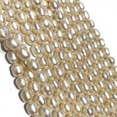 Natural Freshwater Pearls Rice Oval Beads 8mm - 15.5"inch Strand White - Beadsy Beads