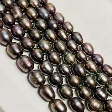 Natural Freshwater Pearls Rice Oval Beads 8mm - 15"inch Strand Peacock Grey - Beadsy Beads