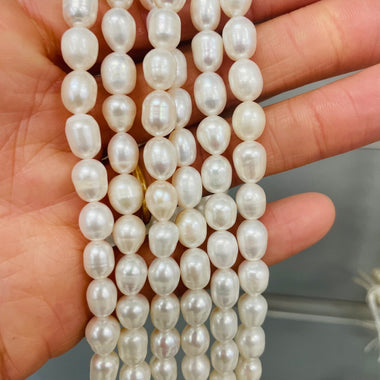 Natural Freshwater Pearls Rice Shape Beads 7 - 8 mm - 15.5"inches Strand White - Beadsy Beads