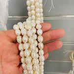 Natural Freshwater Pearls Rice Shape Beads 9 - 10 mm - 15.5"inches Strand White - Beadsy Beads